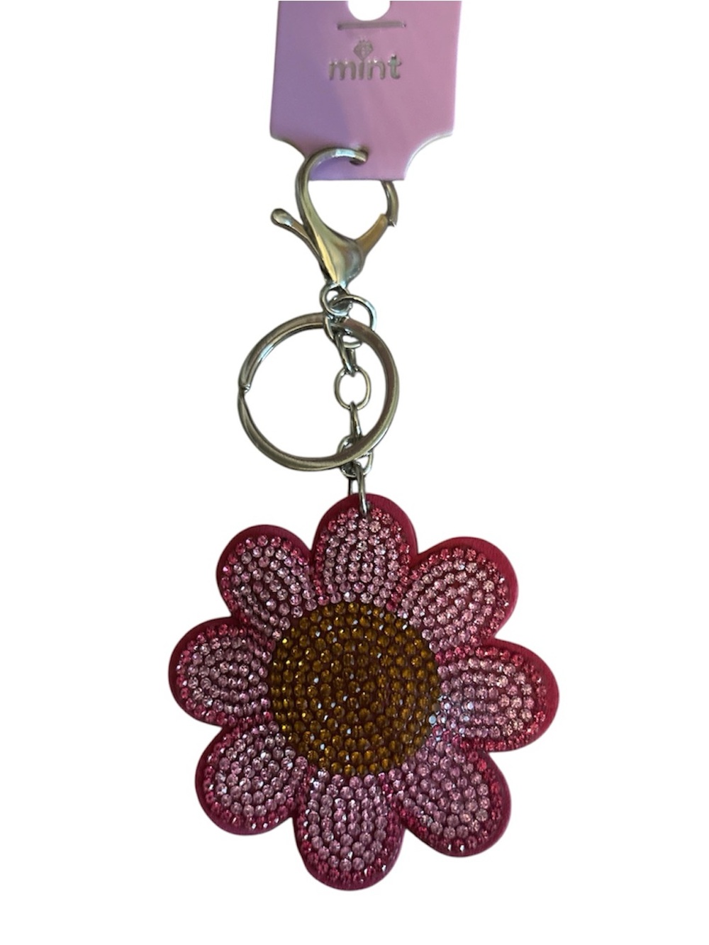 Pink Floral Rhinestone Keychain